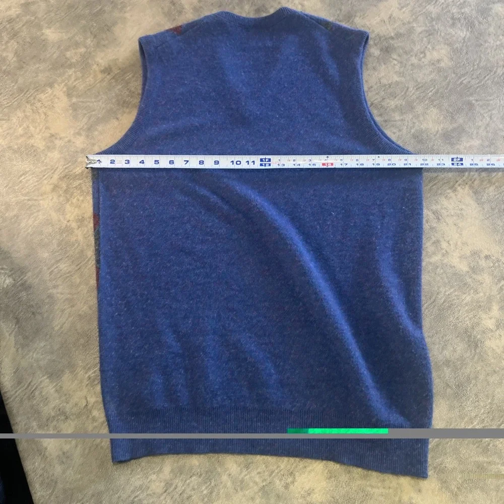 Robert Bruce Sweater Vest XL‎ TALL VTG Made in USA Blue Diamond Argyle V-Neck